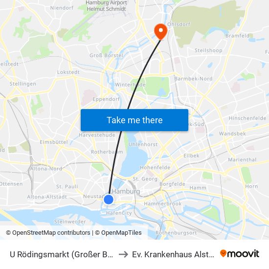 U Rödingsmarkt (Großer Burstah) to Ev. Krankenhaus Alsterdorf map