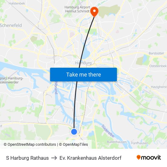 S Harburg Rathaus to Ev. Krankenhaus Alsterdorf map