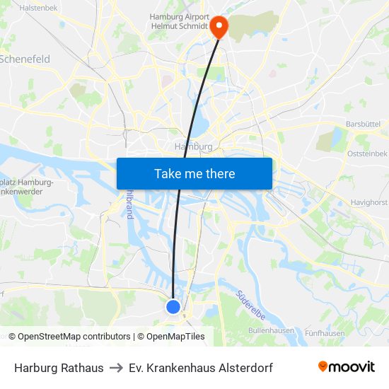 Harburg Rathaus to Ev. Krankenhaus Alsterdorf map