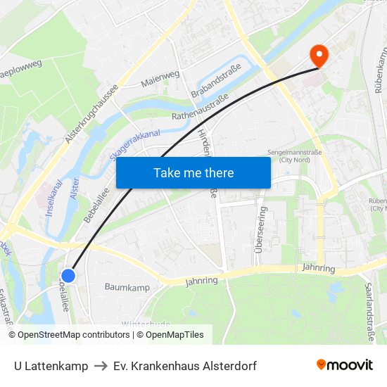U Lattenkamp to Ev. Krankenhaus Alsterdorf map