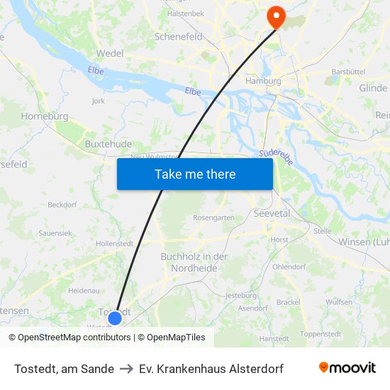 Tostedt, am Sande to Ev. Krankenhaus Alsterdorf map