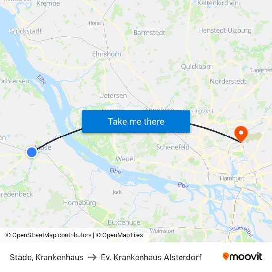 Stade, Krankenhaus to Ev. Krankenhaus Alsterdorf map