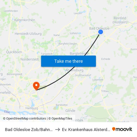 Bad Oldesloe Zob/Bahnhof to Ev. Krankenhaus Alsterdorf map