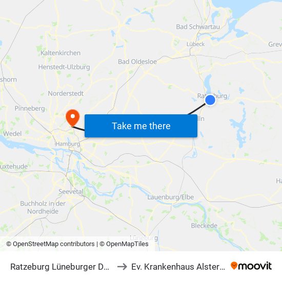 Ratzeburg Lüneburger Damm to Ev. Krankenhaus Alsterdorf map