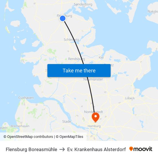 Flensburg Boreasmühle to Ev. Krankenhaus Alsterdorf map