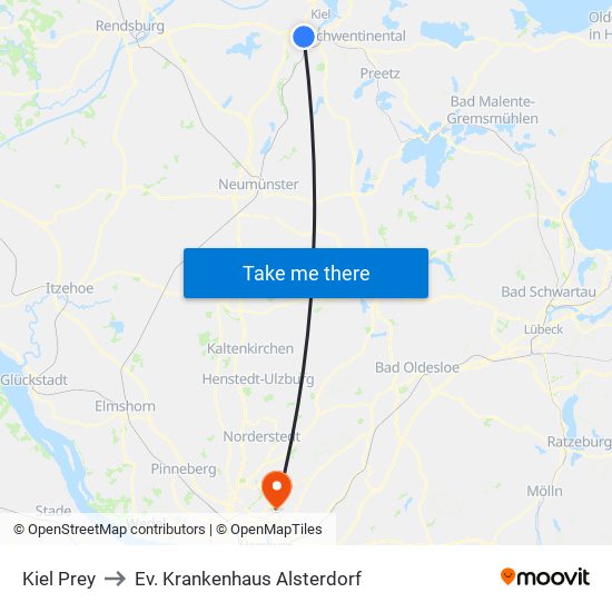 Kiel Prey to Ev. Krankenhaus Alsterdorf map