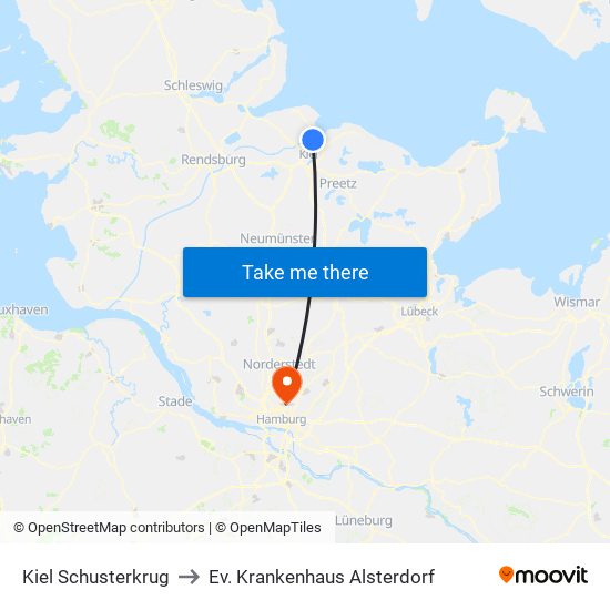 Kiel Schusterkrug to Ev. Krankenhaus Alsterdorf map