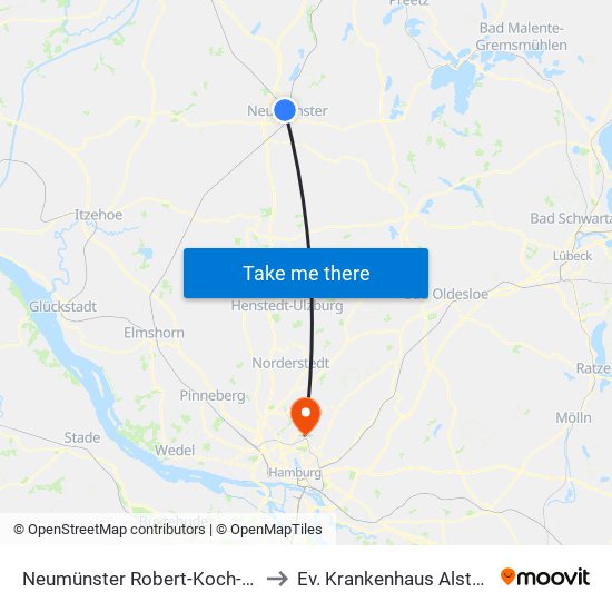 Neumünster Robert-Koch-Straße to Ev. Krankenhaus Alsterdorf map