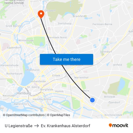 U Legienstraße to Ev. Krankenhaus Alsterdorf map