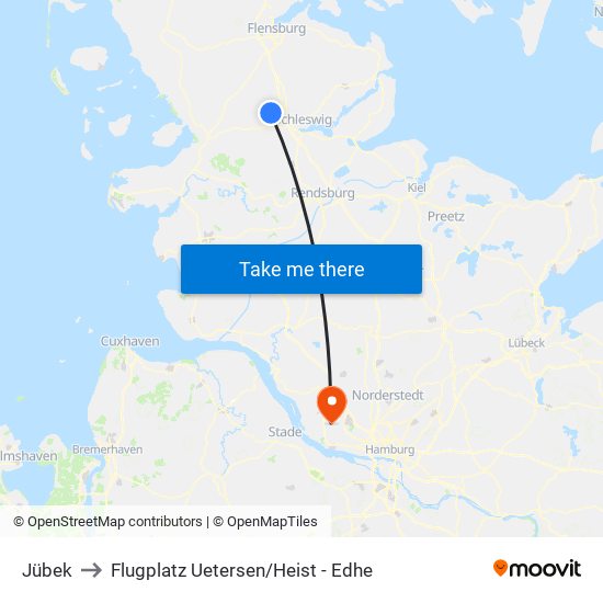 Jübek to Flugplatz Uetersen / Heist - Edhe map