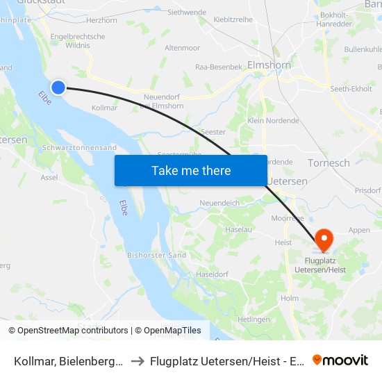 Kollmar, Bielenberg 67 to Flugplatz Uetersen / Heist - Edhe map