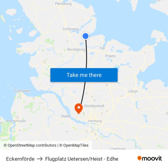 Eckernförde to Flugplatz Uetersen / Heist - Edhe map