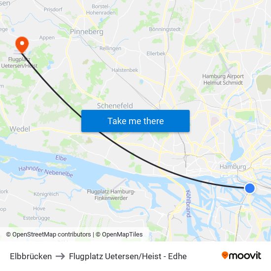 Elbbrücken to Flugplatz Uetersen / Heist - Edhe map