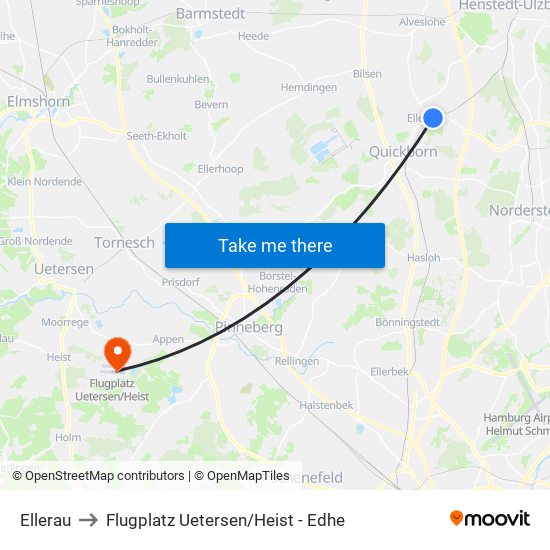 Ellerau to Flugplatz Uetersen / Heist - Edhe map