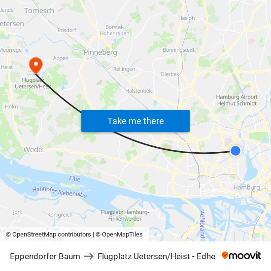 Eppendorfer Baum to Flugplatz Uetersen / Heist - Edhe map