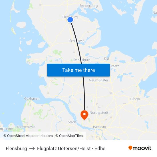 Flensburg to Flugplatz Uetersen / Heist - Edhe map
