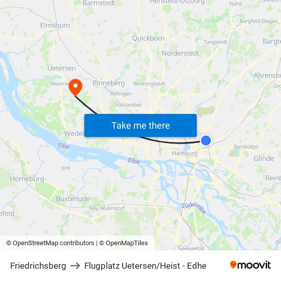 Friedrichsberg to Flugplatz Uetersen / Heist - Edhe map