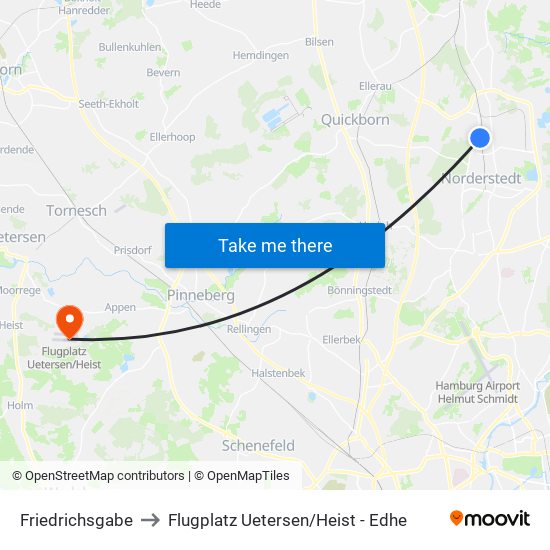 Friedrichsgabe to Flugplatz Uetersen / Heist - Edhe map