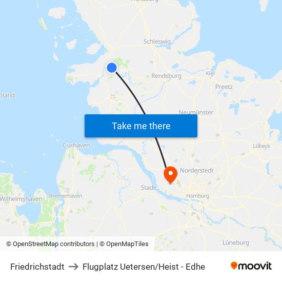 Friedrichstadt to Flugplatz Uetersen / Heist - Edhe map