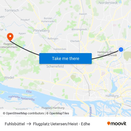 Fuhlsbüttel to Flugplatz Uetersen / Heist - Edhe map