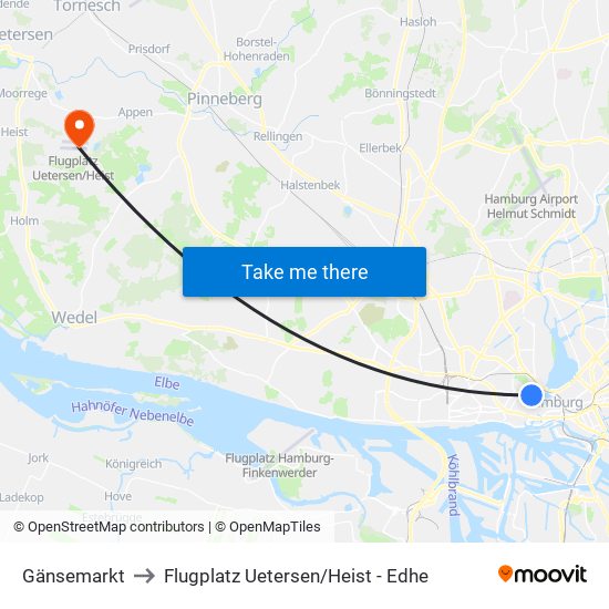 Gänsemarkt to Flugplatz Uetersen / Heist - Edhe map
