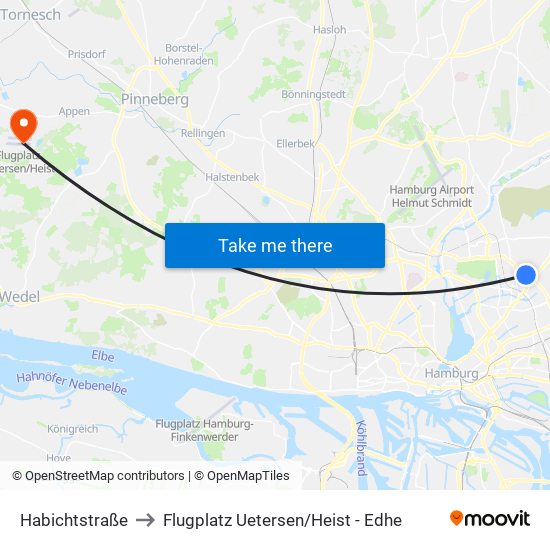 Habichtstraße to Flugplatz Uetersen / Heist - Edhe map