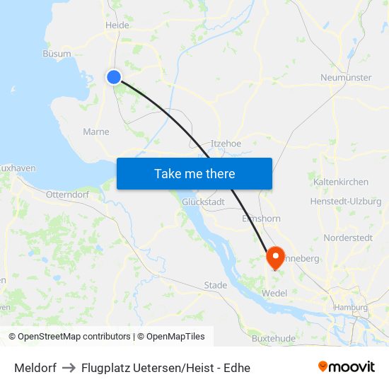 Meldorf to Flugplatz Uetersen / Heist - Edhe map