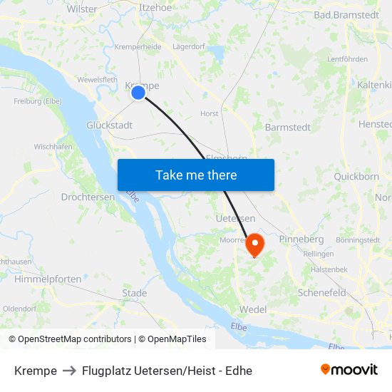 Krempe to Flugplatz Uetersen / Heist - Edhe map