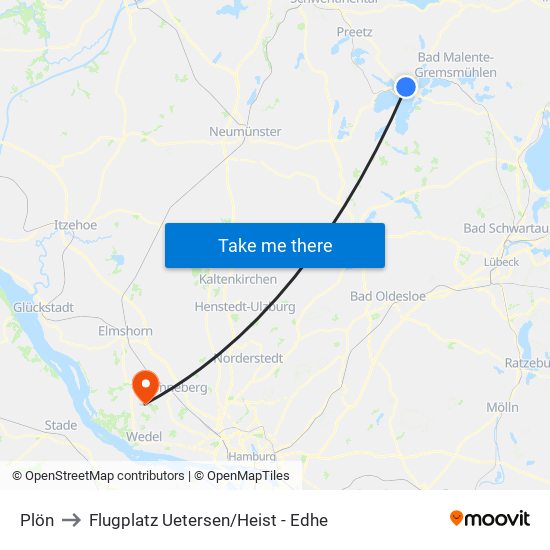 Plön to Flugplatz Uetersen / Heist - Edhe map