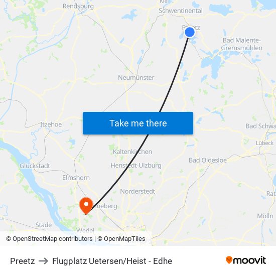 Preetz to Flugplatz Uetersen / Heist - Edhe map