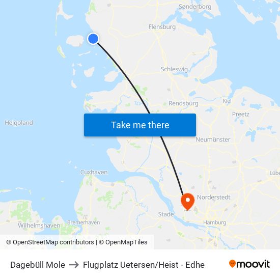 Dagebüll Mole to Flugplatz Uetersen / Heist - Edhe map