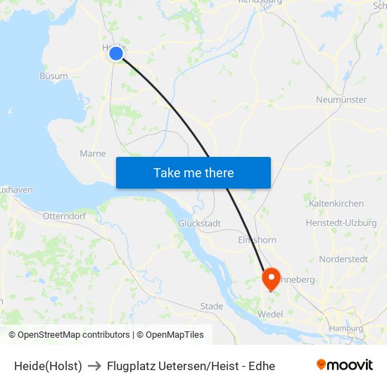 Heide(Holst) to Flugplatz Uetersen / Heist - Edhe map