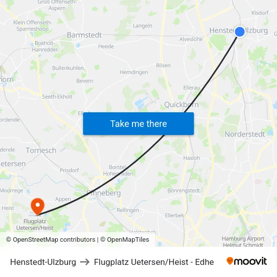 Henstedt-Ulzburg to Flugplatz Uetersen / Heist - Edhe map