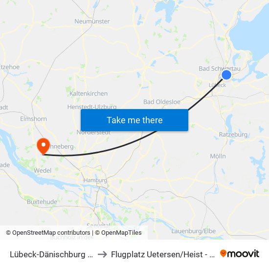 Lübeck-Dänischburg Ikea to Flugplatz Uetersen / Heist - Edhe map