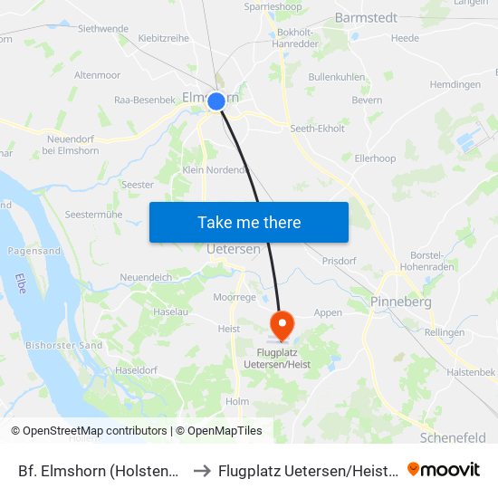 Bf. Elmshorn (Holstenstraße) to Flugplatz Uetersen / Heist - Edhe map