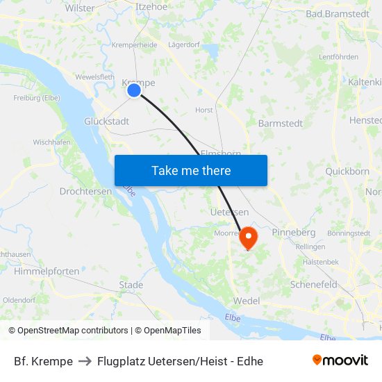 Bf. Krempe to Flugplatz Uetersen / Heist - Edhe map