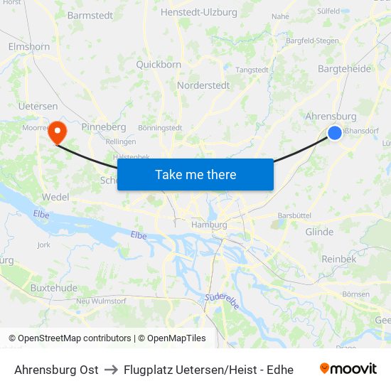 Ahrensburg Ost to Flugplatz Uetersen / Heist - Edhe map