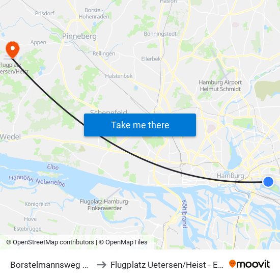 Borstelmannsweg 133 to Flugplatz Uetersen / Heist - Edhe map