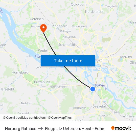Harburg Rathaus to Flugplatz Uetersen / Heist - Edhe map