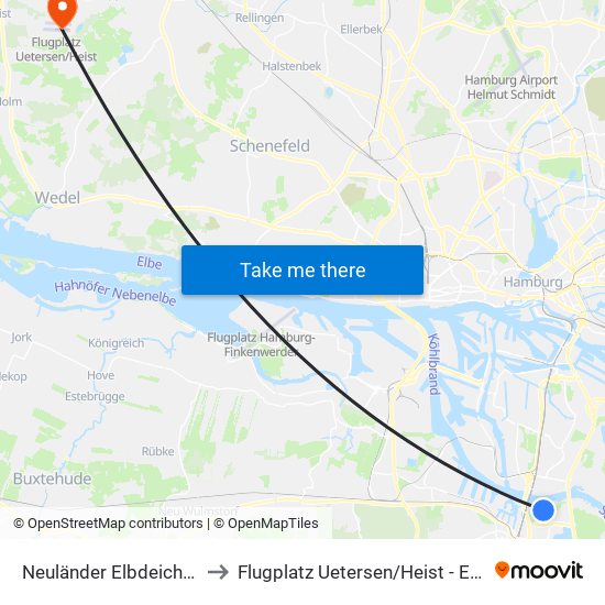 Neuländer Elbdeich 76 to Flugplatz Uetersen / Heist - Edhe map