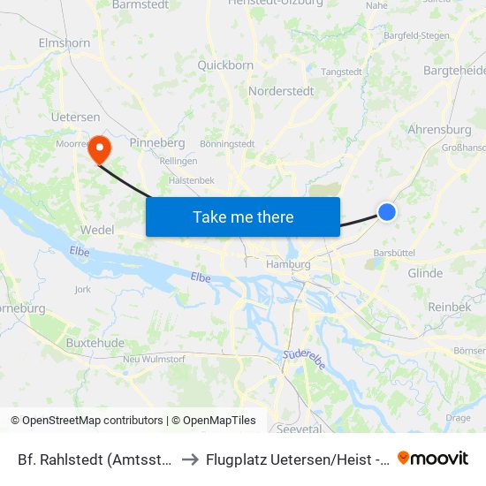 Bf. Rahlstedt (Amtsstraße) to Flugplatz Uetersen / Heist - Edhe map