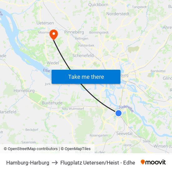 Hamburg-Harburg to Flugplatz Uetersen / Heist - Edhe map