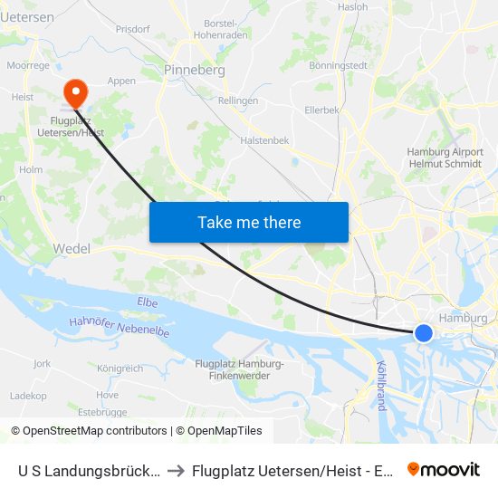 U S Landungsbrücken to Flugplatz Uetersen / Heist - Edhe map