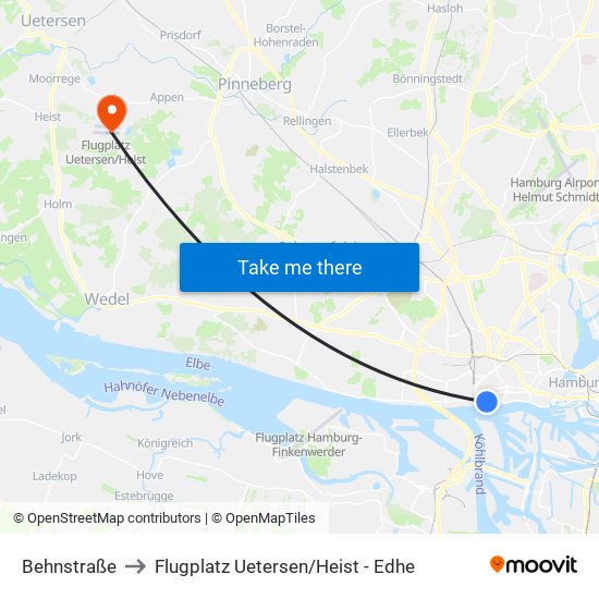 Behnstraße to Flugplatz Uetersen / Heist - Edhe map