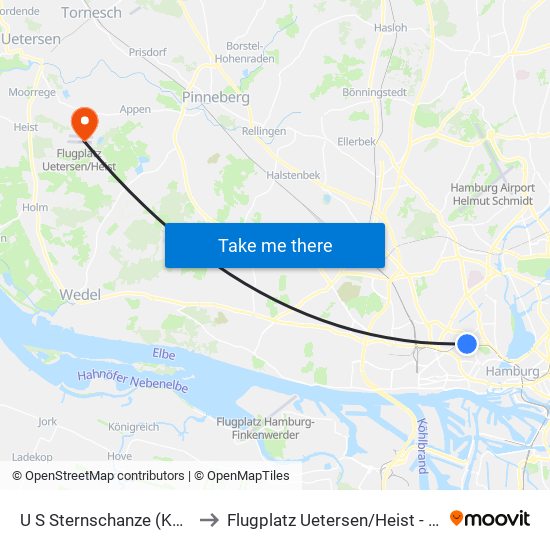 U S Sternschanze (Kehre) to Flugplatz Uetersen / Heist - Edhe map