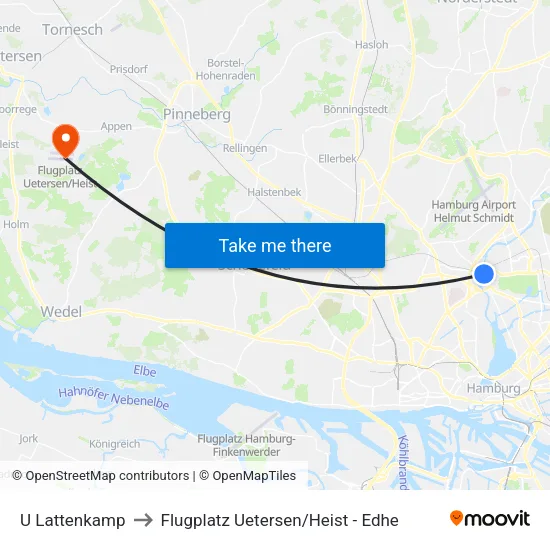U Lattenkamp to Flugplatz Uetersen / Heist - Edhe map