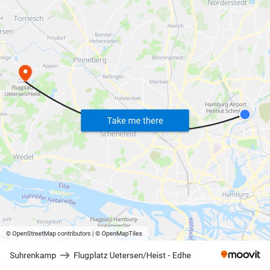 Suhrenkamp to Flugplatz Uetersen / Heist - Edhe map