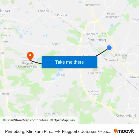 Pinneberg, Klinikum Pinneberg to Flugplatz Uetersen / Heist - Edhe map