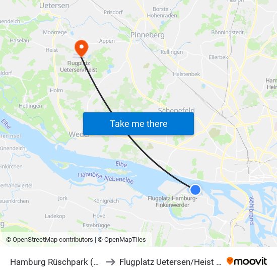 Hamburg Rüschpark (Fähre) to Flugplatz Uetersen / Heist - Edhe map