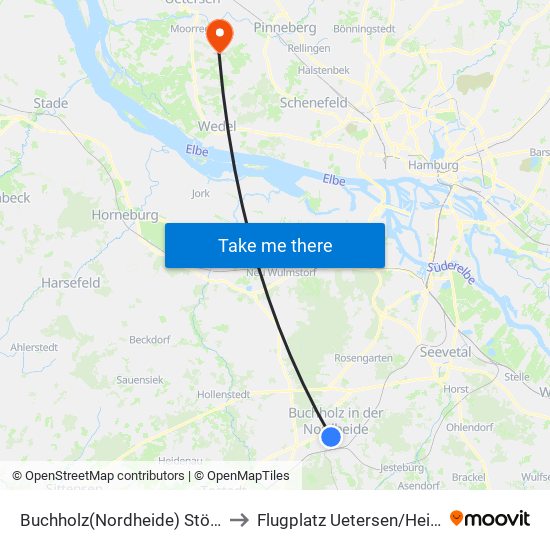 Buchholz(Nordheide) Stövers Weg to Flugplatz Uetersen / Heist - Edhe map